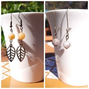 Yellow Aventurine Stone Leaf & Simple Amazonite Earrings Bundle